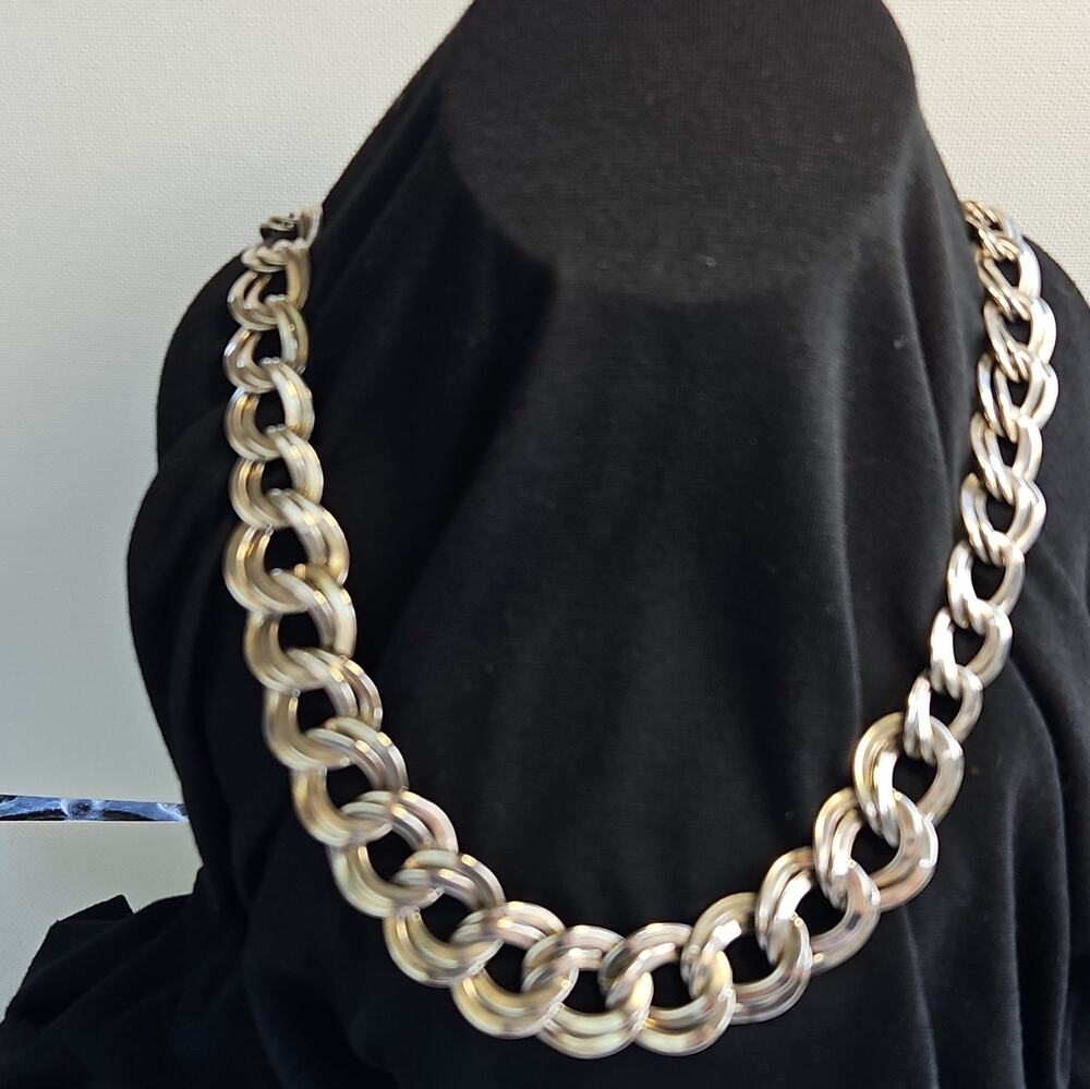 Vtg Silver Tone Curb Link Chain Necklace Box Clasp 24in